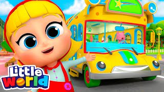 Wheels On The Bus – Little World Ride 🗺️🎶| Little Angel And Friends Kid Songs