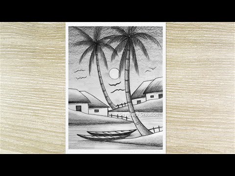 How to draw beautiful Sunset Scenery with Pencil Sketch, Easy Pencil Shading