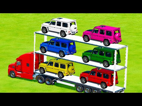 CARS OF COLORS ! MERCEDES CARS TRANSPORTING with COLORED TRUCKS ! Farming Simulator 22