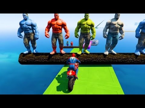 Spider-Man Speeding Through Water?! Passing Colorful HULK OBSTACLES - GTA 5 MOD
