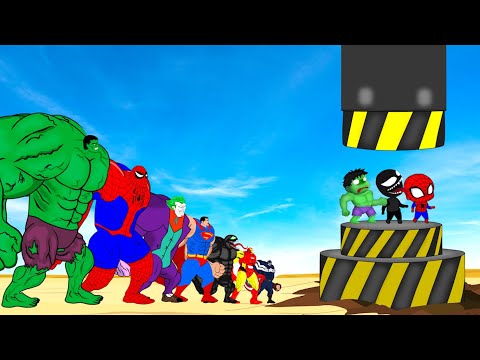 All Superheroes HULK & SPIDERMAN, VENOM Vs HYDRAULIC COMPRESSOR : Ranked From Weakest To Strongest