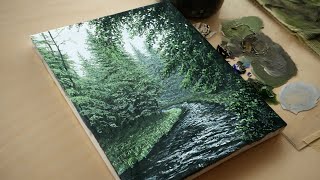 Painting a Misty Spring River Landscape with Acrylics in Real Time - Paint with Ryan
