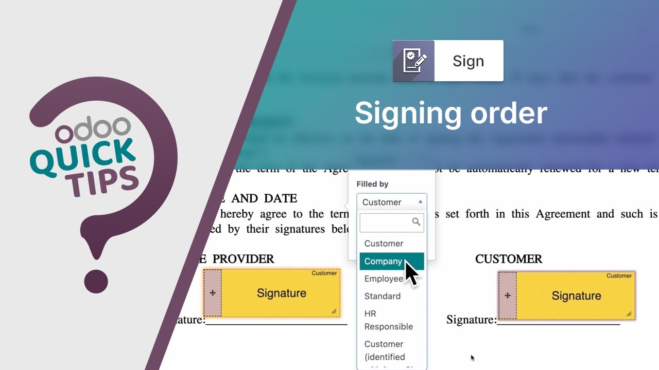 Odoo Quick Tips - Signing order | 17.04.2023

Odoo Sign is a fast and convenient way to send, sign, and approve documents. It's free, open-source, fun, and full of great features ...