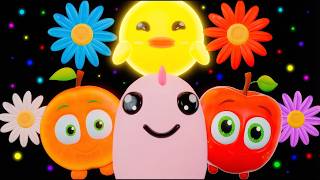 Dancing Chick & Strawberry Number Train 🍓 1 to 5 | Los Pollitos Dicen | Funky Fruits Baby Sensory