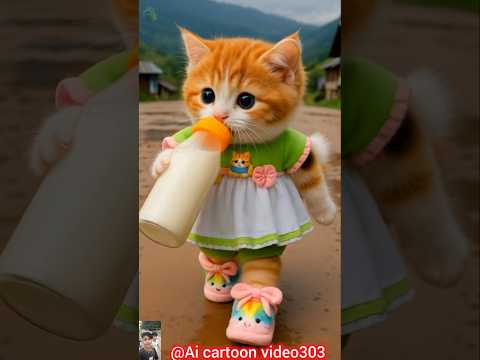 Beautiful Baby Girls White Dress Cute Cat😍Green Dress Cute Kitten Dance🍸🥛454 #cat#dudidudidam#shorts