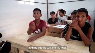 YouTube video thumbnail: As Schools lie in Ruins, Gaza Kids Return to Class in Tents
