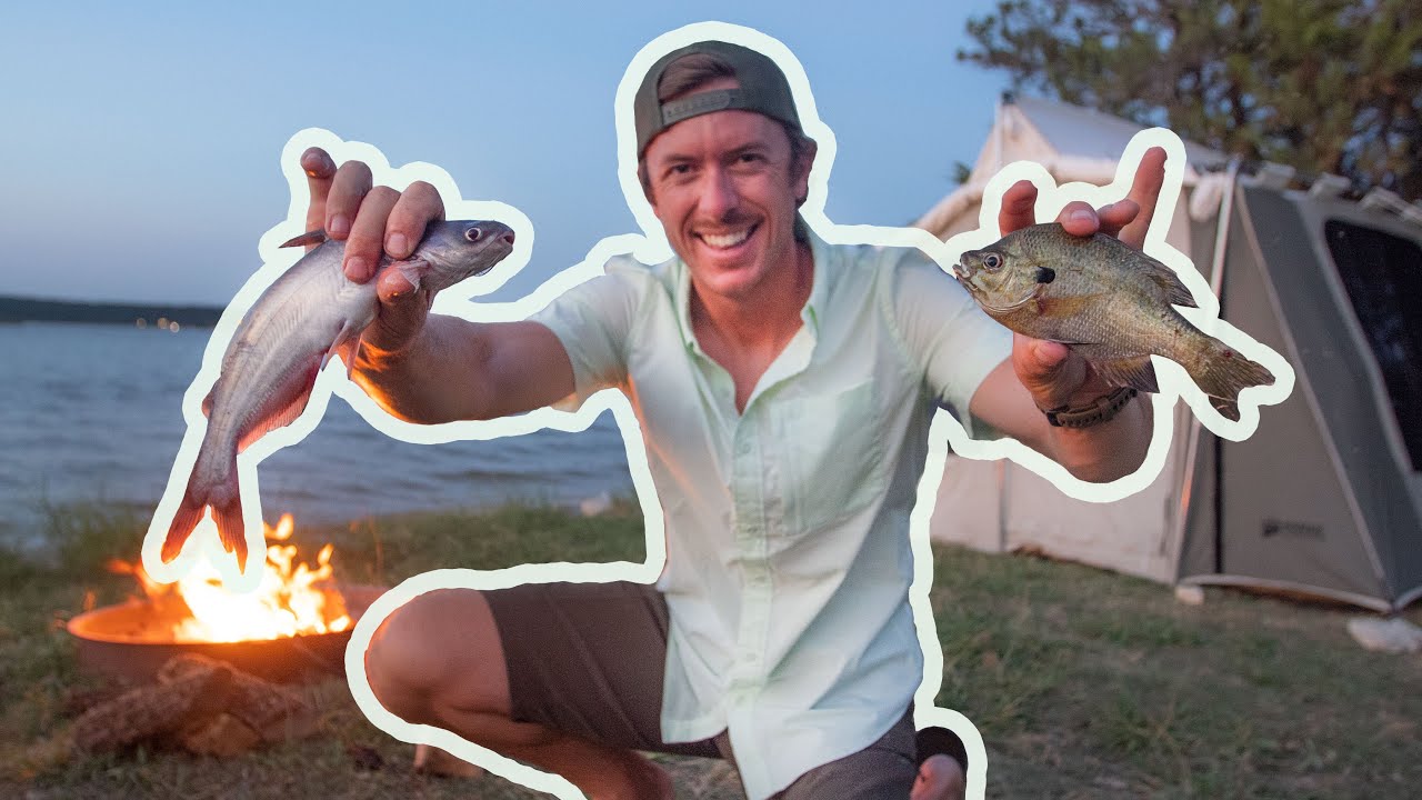 Catfish vs Bluegill Lakeside Camp Fire Catch & Cook