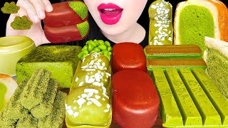 ASMR MATCHA DESSERTS 편의점 말차 아이스크림 & 벽돌초콜릿 케이크 & 도넛 GREEN TEA EATING Korean convenience store mukbang