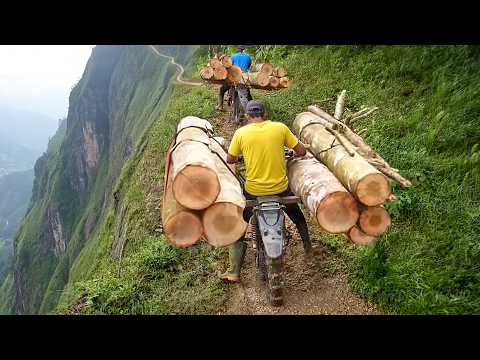 Riding Overloaded Log Bikes on Extreme Mountain Tracks