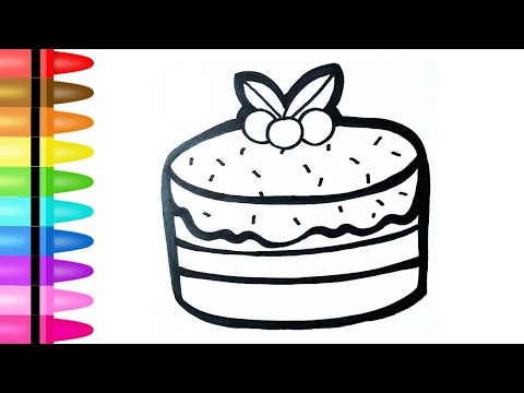 Cara mudah menggambar mewarnai kue lucu - How to draw easy cute cake - Drawing coloring for kids