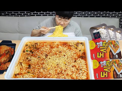8배 큰 점보도시락라면 밥 3개 말아서 숙주넣고 국물까지 다묵자