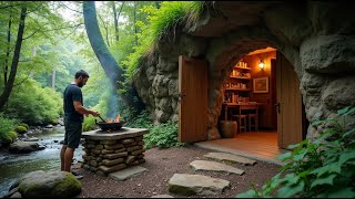 I Spend 30 Days to Built a BUNKER Out of STONE and LOGS in the Mountain