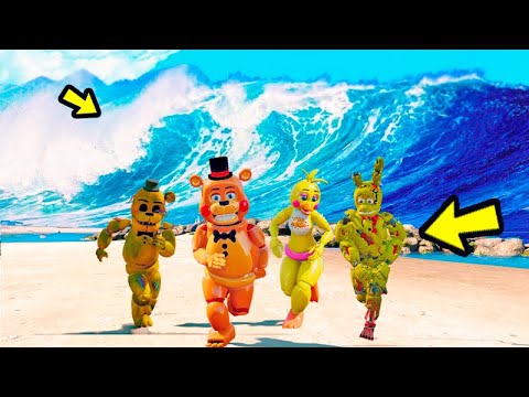 ANIMATRONICS PODEM FUGIR DO MEGA TSUNAMI NA CIDADE? | GTA V Five Nights at Freddy's