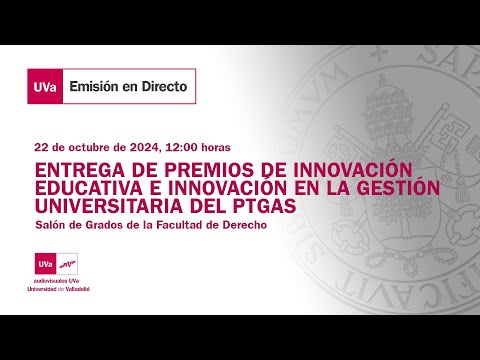 Miniatura del video titulado ENTREGA DE PREMIOS DE INNOVACIÓN EDUCATIVA E INNOVACIÓN EN LA GESTIÓN UNIVERSITARIA DEL PTGAS