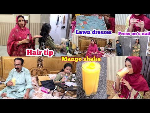 Ap ke ghar mango shake kis kis ko pasand hai /hair tip / dresses by roohifabrics9 /press on's nails