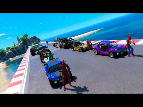 Forest Challenge Spiderman and Superheroes Super Ramp GTA V ! Человек Паук и другие Супер Героии !