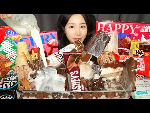 레전드 초코 다 때려넣기🍫 초코탕에 우유 부먹 먹방 ASMR | EATING SOUNDS CHOCOLATE COOKIES SNACKS MUKBANG