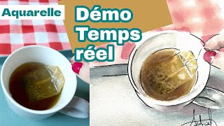 Tasse de thé à l'AQUARELLE : exercice dans le mouillé en temps réel. Niveau intermédiaire