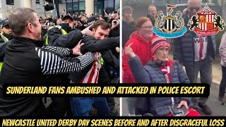 NORTHUMBRIA POLICE ESCORT GOES WRONG ON DERBY DAY ! NEWCASTLE AND SUNDERLAND FAN SCENES !!!!