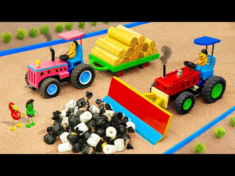 Diy mini tractor making Bulldozer Cleaning the Road | Rescues Tractor Transporting Wood