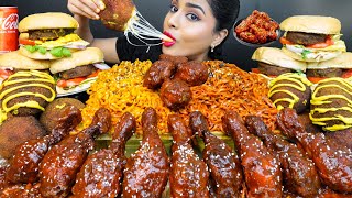 ASMR Eating Spicy Chicken Burger,Fire Noodles,Cheese Balls,Leg Piece ASMR Eating Mukbang Challenge