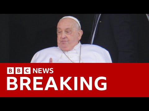 Pope Francis waves from Rome hospital window ahead of being discharged | BBC News