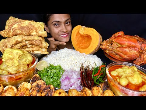 Mutton Fat Curry Whole Chicken Curry Egg Tawa Fry Egg Omelette Kaddu Bhorta Basmati Rice Eating