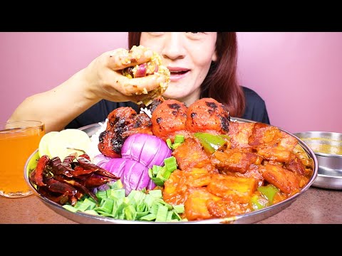 Eating Spicy Panner Chilli Masala, Onion Salad & Basmati Rice #ASMR/EATING SHOW BIG BITES #MUKBANG