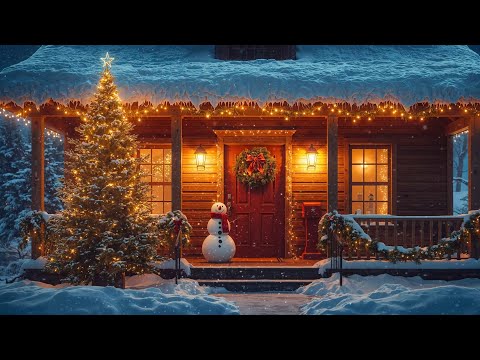 Cozy Christmas Cabin with Instrumental Christmas Music -  Lights, Snow and Holiday Tunes to Relax