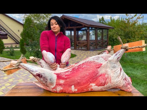 Butchering a Whole 50kg Lamb with Huge Testicles! Meatloaf with Ostrich egg