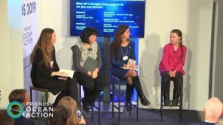 Greta Thunberg, Sharan Burrow and Katherine Garrett-Cox at Friends of Ocean Action in Davos