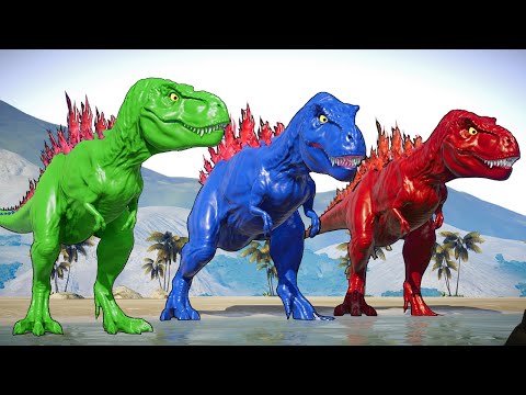 The Colorful T-Rex Dinosaur is Fighting other Carnivorous Dinosaurs a Terrifying Dinosaur Battle