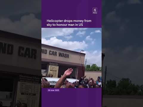 Helicopter drops money from sky to honour man in US