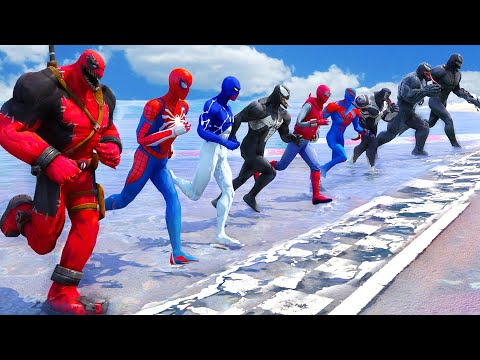 SPIDERMAN Team vs VENOM Team RUNNING CHALLENGE, SPIDERMAN, Hulk Motorbikes Racing Competition- GTA 5