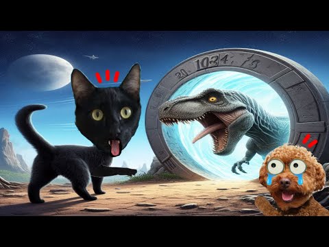 GATO Y PERRO VS VIAJE EN EL TIEMPO A LA ERA DE LOS DINOSAURIOS / VIDEOS DE ANIMALES GRACIOSOS