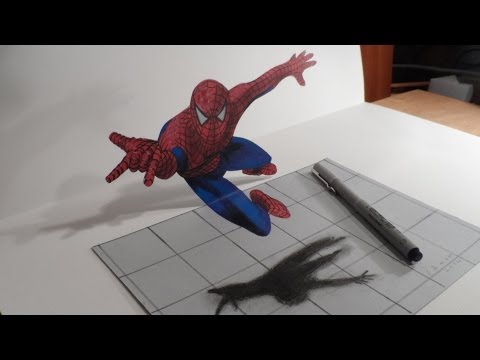 Drawing 3D Spiderman - How to Draw 3D Spiderman - 3D Trick Art - Vamos