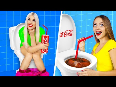 DESAFÍO DE COMIDA REAL VS COCA-COLA || Divertidas bromas de comida durante 24 horas por RATATA