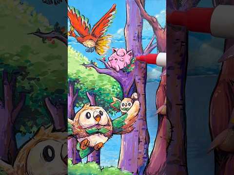 Dibujo 🔥3 POKÉMON🔥(aleatorios) y SU ENORNO✨🌳 #pokemon #dibujo