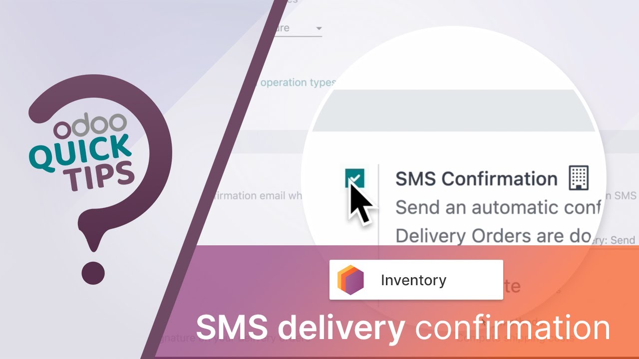 Odoo Quick Tips - SMS delivery confirmation [Inventory] | 14.08.2023

Odoo Inventory is the best tool to manage all of your warehouse processes including deliveries, receipts, and location tracking.