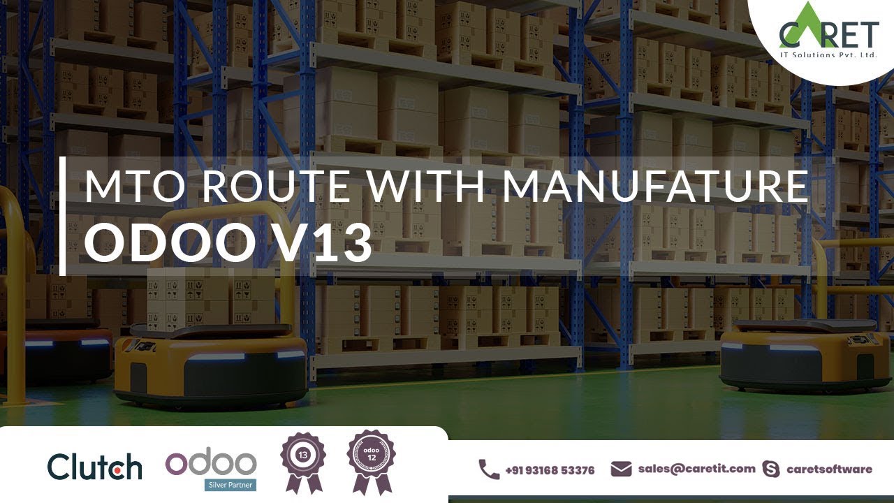 MTO Route with Manufacture in Odoo v13 | Make To Order in Odoo | Caret IT | 6/30/2020

In this Odoo tutorial, 00:00 - Intro 00:12 - what is MTO in odoo? 00:21 - how to configure MTO route and product in odoo?