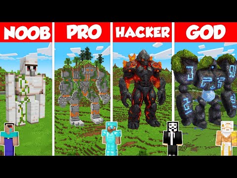 Golem Statue Build Battle Challenge - Noob vs Pro vs Hacker vs God - Minecraft Animation