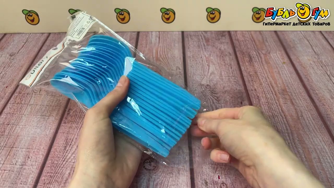 Набор одноразовых ложек голубые 20шт  - видео