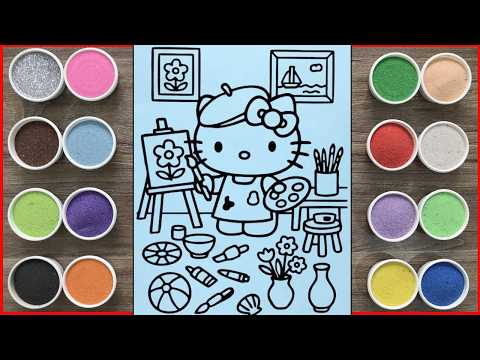 Tô màu tranh cát phòng họa sĩ Hello Kitty - Kitty's room sand painting tutorial (Chim Xinh channel)
