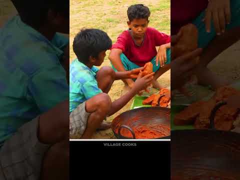 Giant Sword Fish Fry In VILLAGE Cooks #shorts