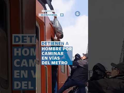 Hombre entra a las vías del Metro y sube al techo de un tren en Línea B #Shorts
