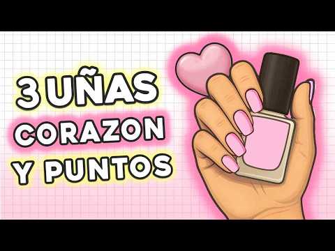 ¡LISTAS EN 5 MINUTOS! 💖 3 UÑAS con CORAZÓN y PUNTOS Fáciles y Rápidas