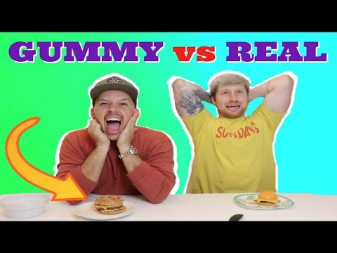 GUMMY FOOD VS REAL FOOD!! (EXTREME! *Eating giant alligator and frogs!)