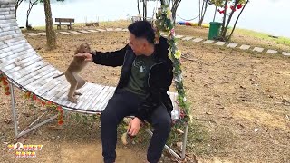 Monkey Kaka was very happy and even played with dad when dad came to visit her.