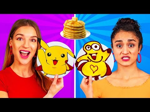 ¡DESAFÍO DE PANQUEQUES ARTÍSTICOS! ¡Cómo hacer panqueques de Bob Esponja y de emojis en 24 horas!