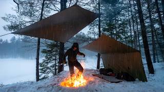 Solo Camping in Winter Rain | Campfire Casserole Mukbang